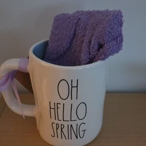 Rae Dunn Oh Hello Spring Mug with Purple Wash Cozy Socks